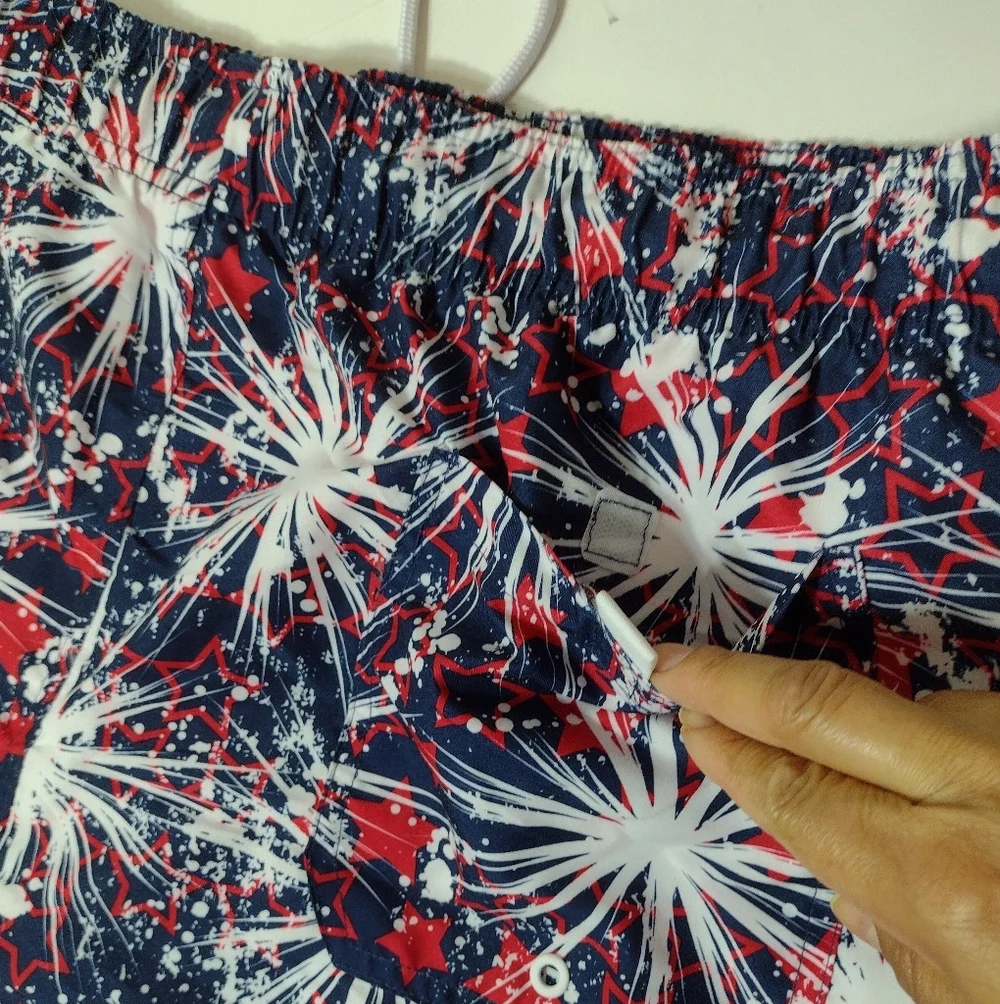 George Men's Navy Red White Firework Print Swim Shorts Size (2X)